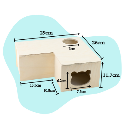 Bear-Shaped Wooden Hamster House with Multiple Rooms for Cage Corners