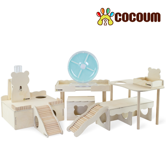 COCOUM Hamster Starter Kit - Complete Wooden Habitat Set for New Hamster Owners